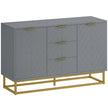 Grey 120 cm sideboard with three drawers, two cupboards and gold-tone metal base