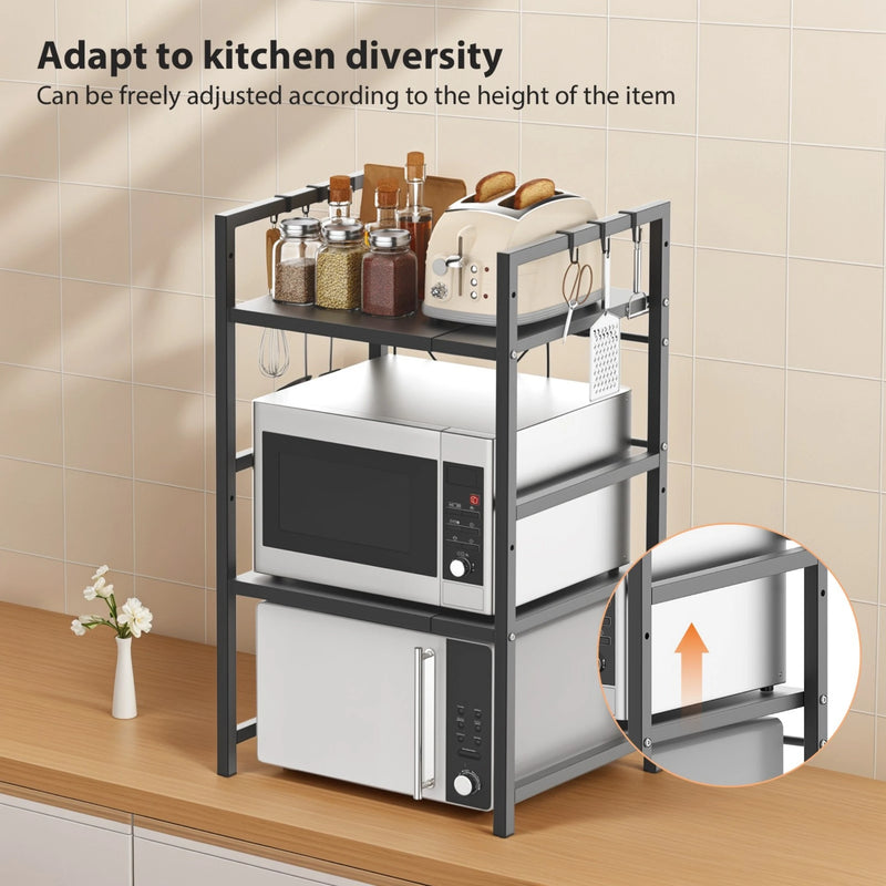 Adjustable-height 3 tier microwave stand