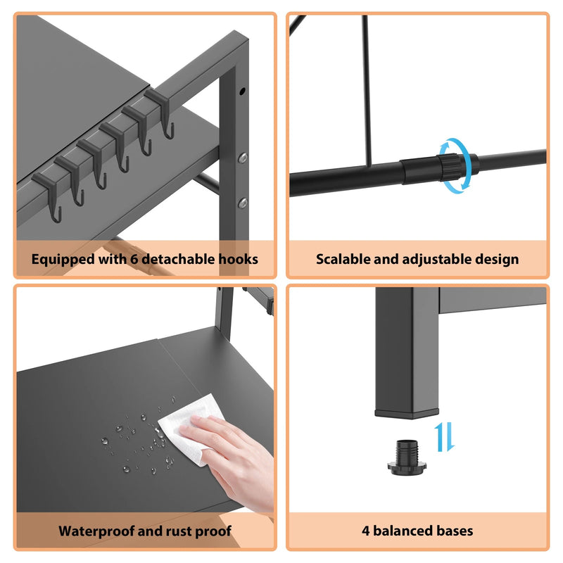 Microwave rack features and storage layout