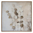 Mistora hand-painted leaf canvas in a light wood-tone frame, front view