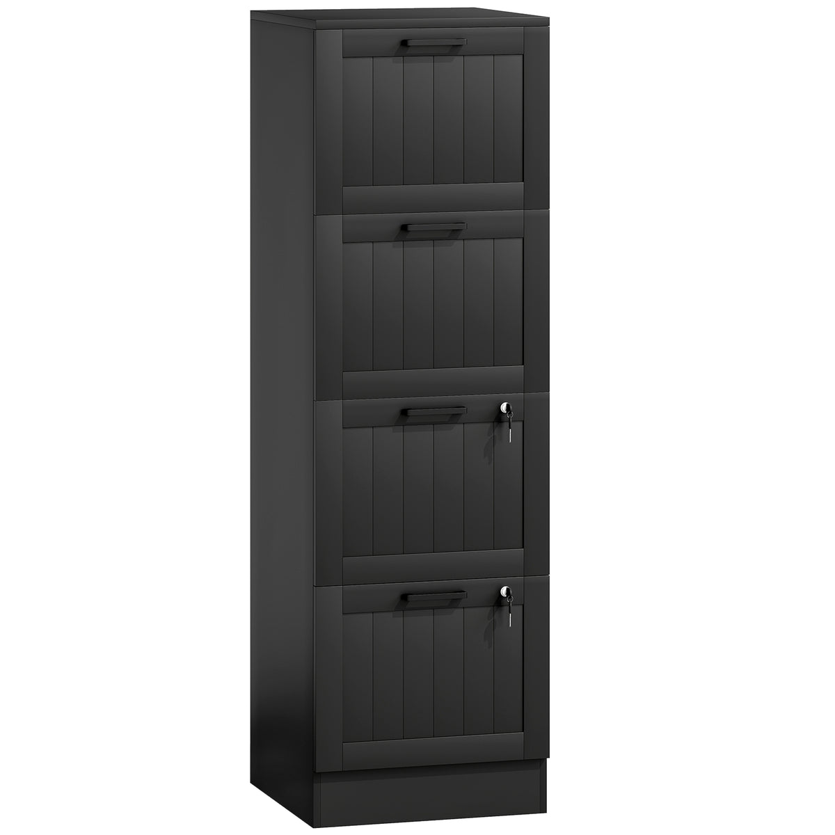 Black 4-drawer filing cabinet with lock and adjustable hanging rails for A4 files