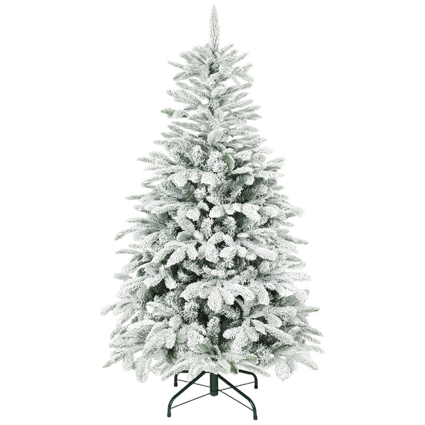 5ft flocked Christmas tree with snow-kissed moulded branches on a metal stand
