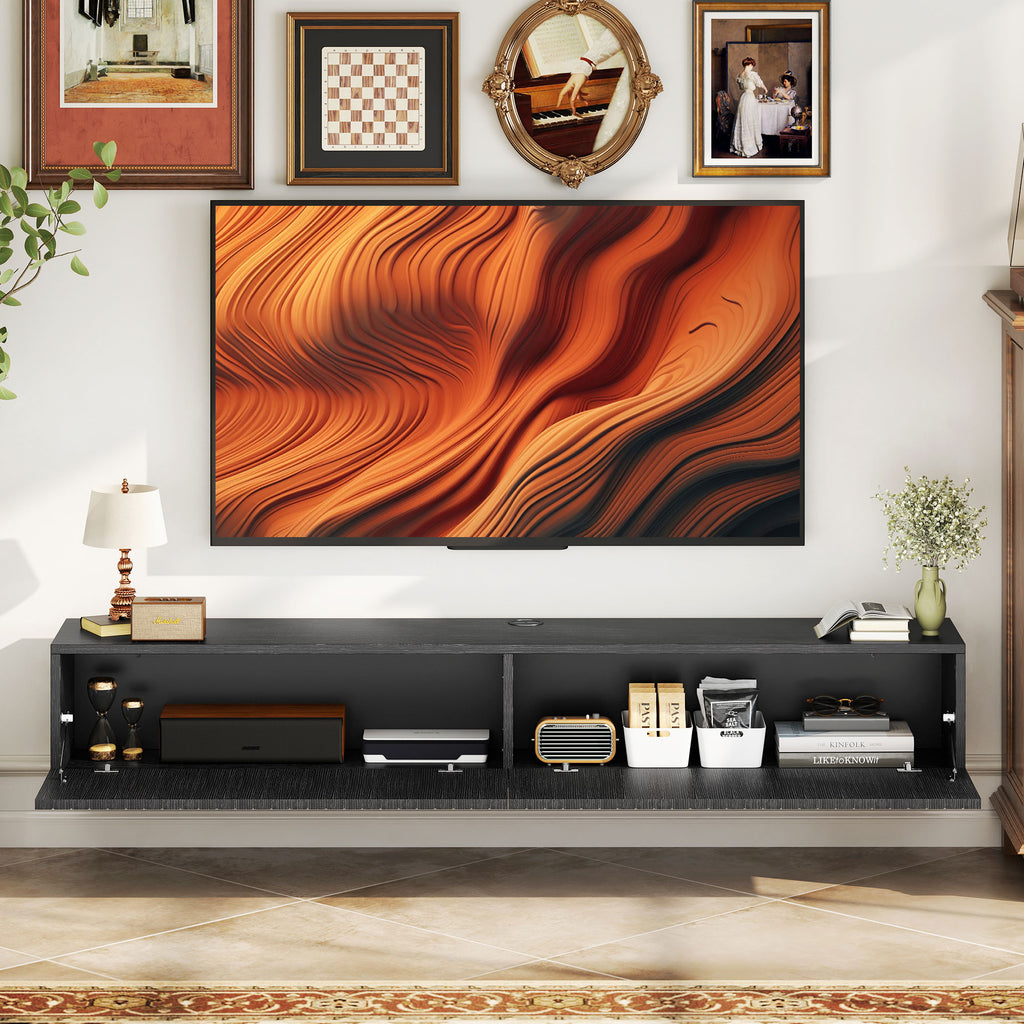 140cm Floating TV Stand, Wall Mount TV Unit with Cable Management Hole, Fits up to 72" TV, Black