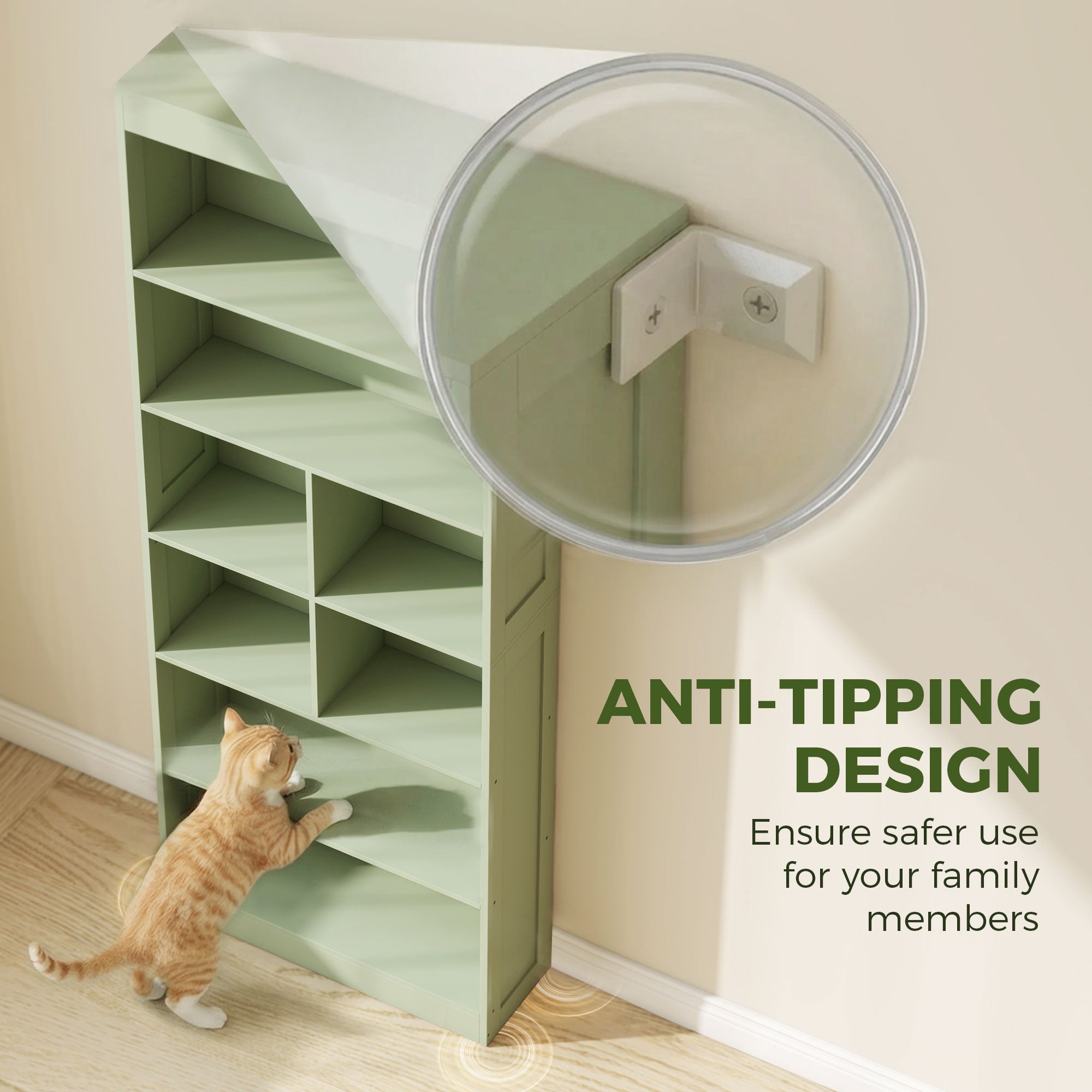 Bookcase, 6-Tier Bookshelf with Open Storage Shelves, Cubes, 180 cm Tall Display Shelf with Anti-Tipping Design, Green
