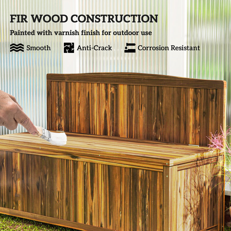 Outsunny Wood Storage Bench for Patio Furniture, Outdoor Garden Seating Tools, Brown – view 6