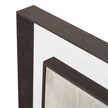 Corner of the dark wood frame and linen mount