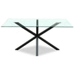 Monza clear glass dining table with black crossed-leg base