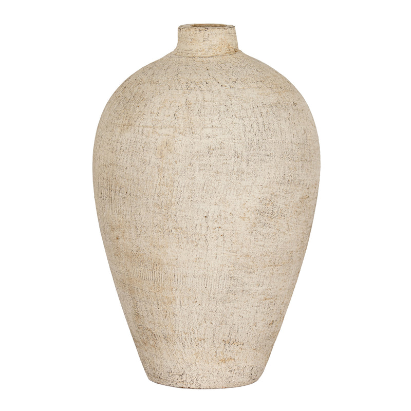 Morrow cream textured ceramic vase, front view