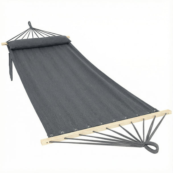 Outsunny Cotton Hammock, Soft Portable Swing Sleeping w/ Headrest & Side Pocket, Dark Grey
