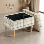Linen Fabric Upholstered Footstool, Rectangular Storage Stool with Removable Top, Padded Seat and Hidden Space, Brown
