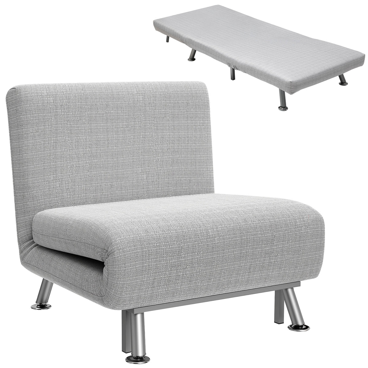 3-in-1 Single Chair Bed with 5-Position Back – Light Grey