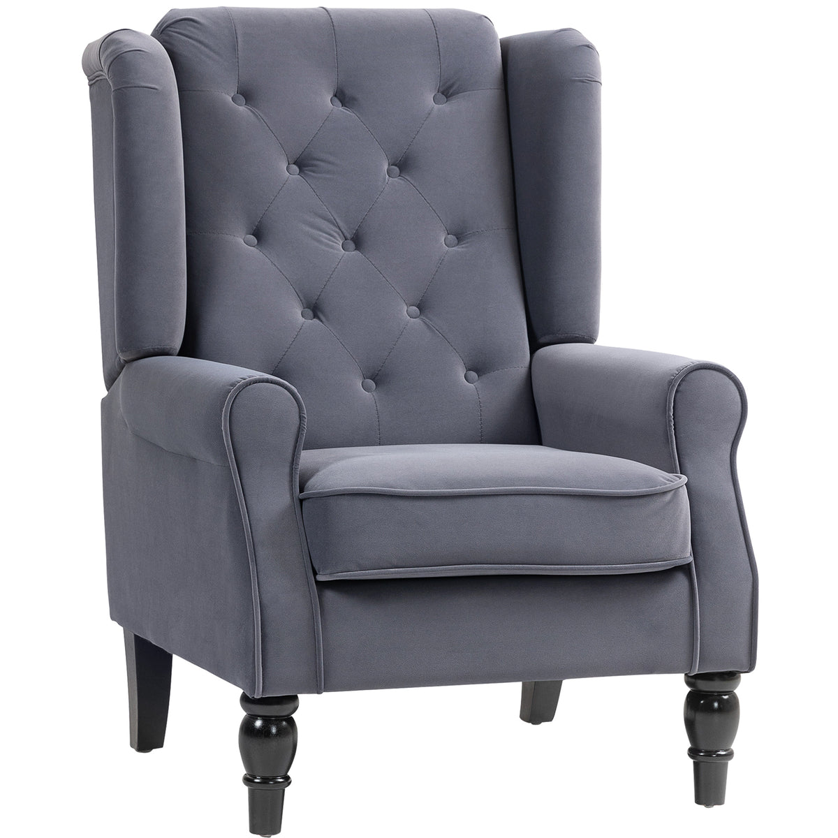 Velvet Tufted Wingback Accent Chair – Charcoal Grey
