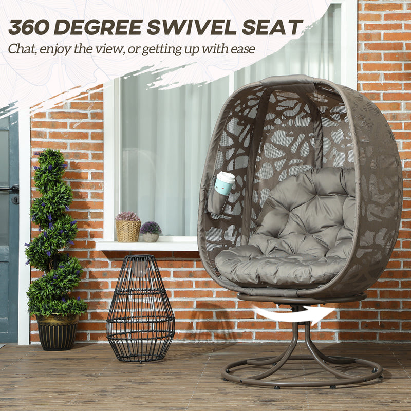Outsunny Swivel Egg Chair with Cushions, Foldable Basket Seat and Metal Frame, Indoor Outdoor Lounge Chair for Balcony – view 4