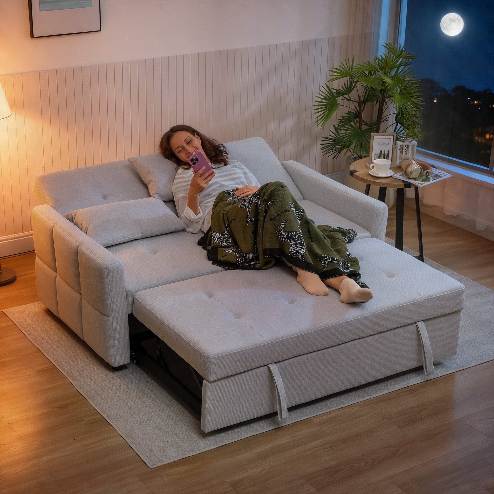 Three-Way Two-Seater Sofa Bed - Light Grey