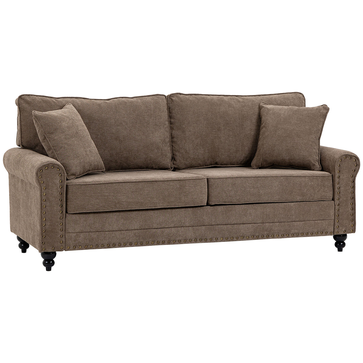196 cm 3-Seater Sofa with Nailhead Trim – Brown