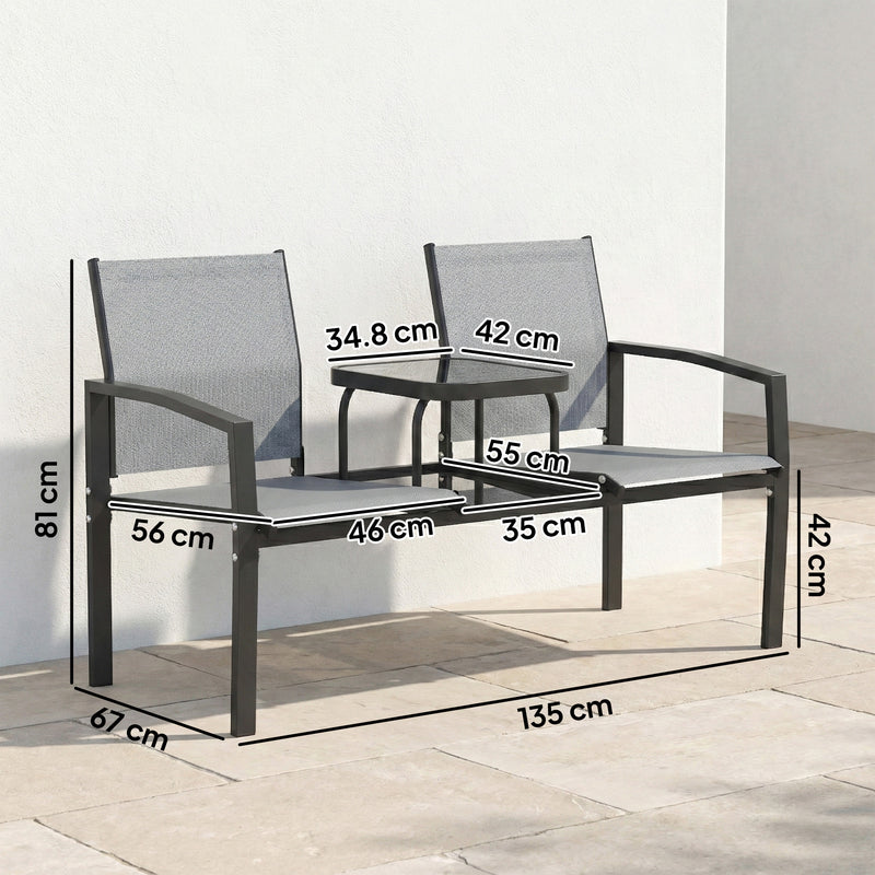 Outsunny Garden Love Seat, 2 Seater Jack and Jill Loveseat Companion Seat with 2-Tier Glass Table, Breathable – view 3