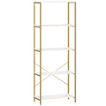 5-Tier Bookshelf, Modern Bookcase with Metal Frame - White and Gold Tone