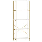 5-Tier Bookshelf, Modern Bookcase with Metal Frame - White and Gold Tone