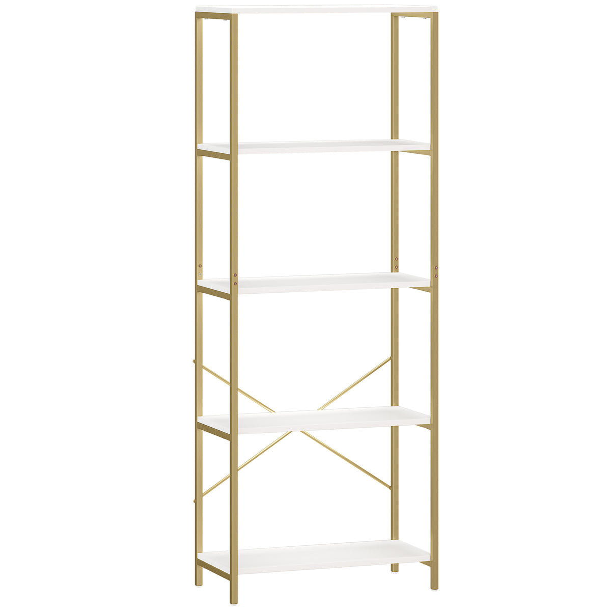 5-Tier Modern Bookcase with Gold-Tone Frame – White