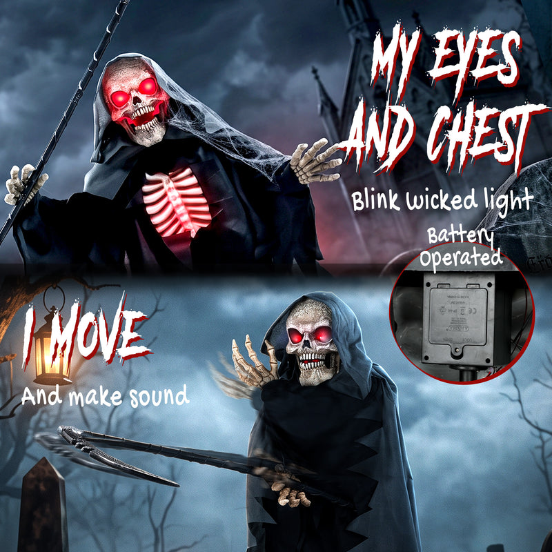 170cm Animated Grim Reaper with Scythe, Glowing Eyes & Sound – image 4 of 9