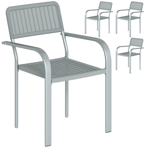 Outsunny Stackable Garden Chairs Set of 4, Rattan Effect Outdoor Dining Chairs, Light Grey