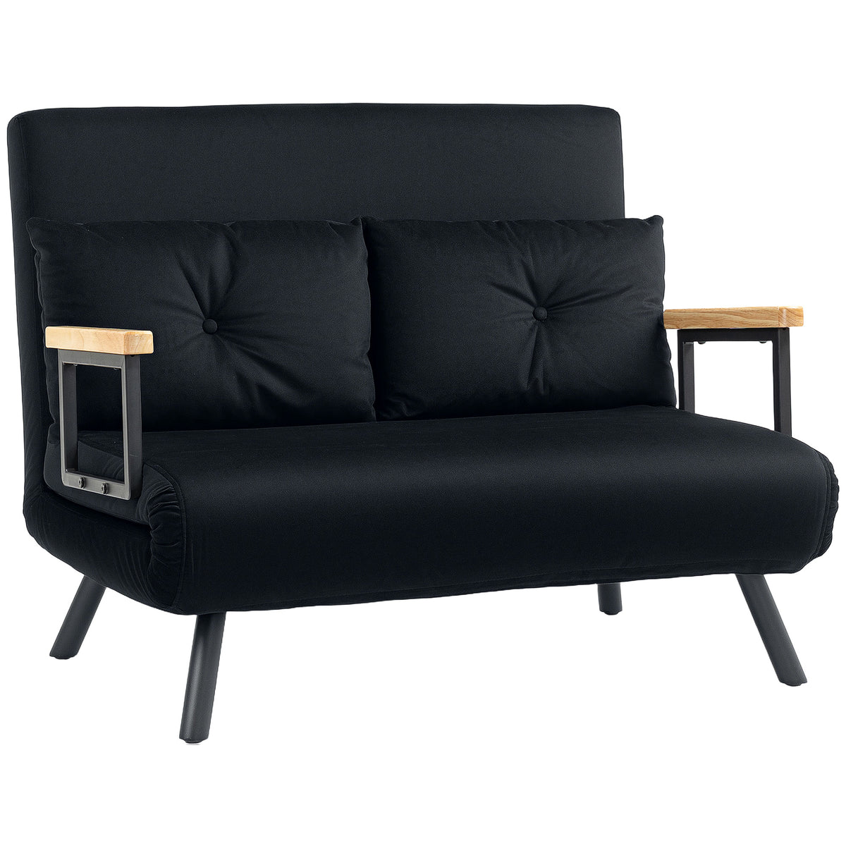 4-in-1 Velvet Double Sofa Bed with 5-Position Back – Black