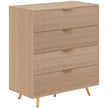 HOMCOM Bedroom Chest of Drawers with 4 Drawers, Fluted Dresser with Gold Tone Handles, Storage Cabinet, Natural