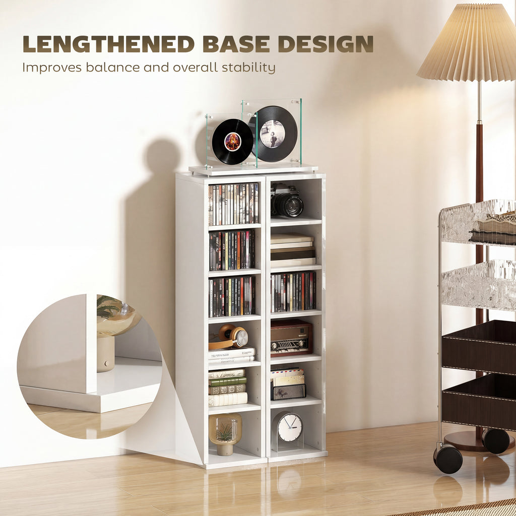 Set of 2 CD Media Display Shelf Unit Tower Rack with Adjustable Shelves, High Gloss White