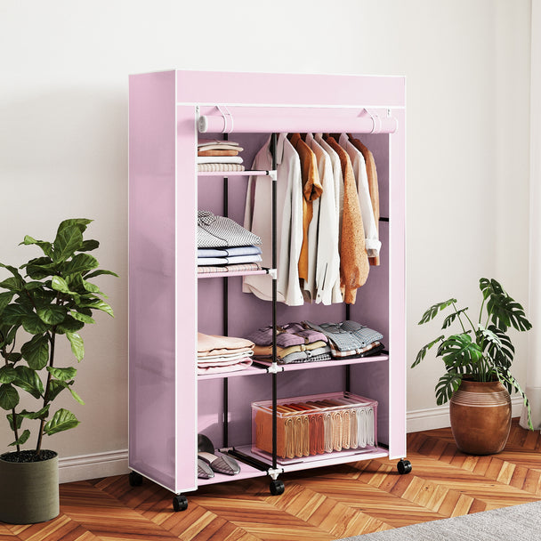 Pink fabric wardrobe on wheels – image 2