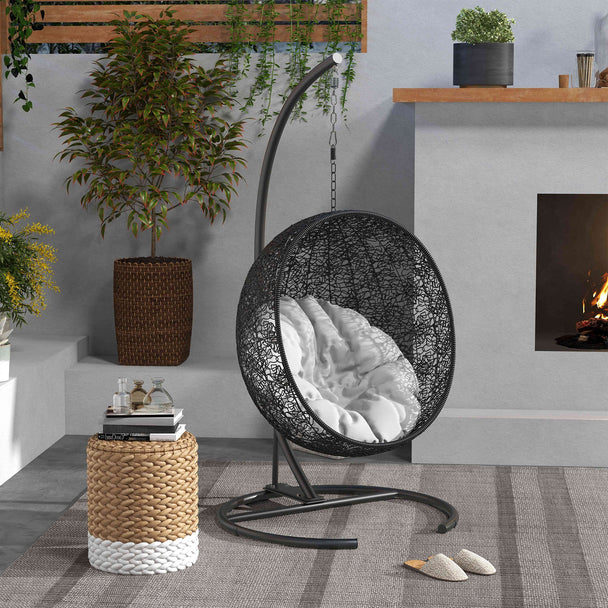 Outsunny Hanging Hammock Chair Stand with Round Base, C Hanging Swing Stand Frame for Swing/Egg/Hammock Chair, Indoor & – view 2