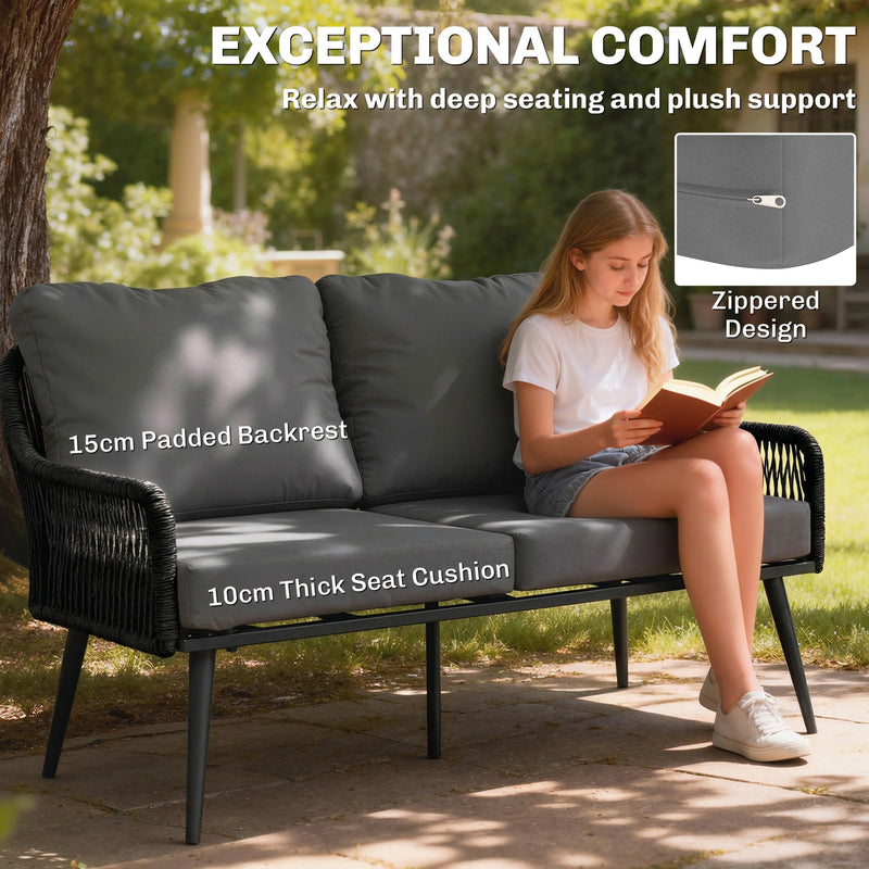 4-piece wide-seat rattan set, black – image 6