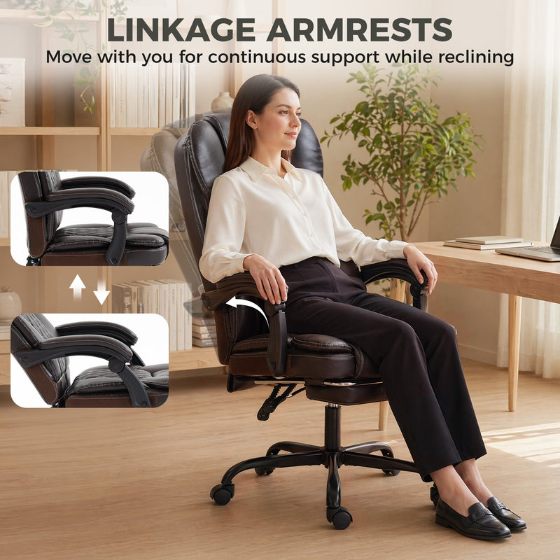 HOMCOM Executive Home Office Chair Reclining Function Footrest Computer Desk Chair High Back, Brown – view 7