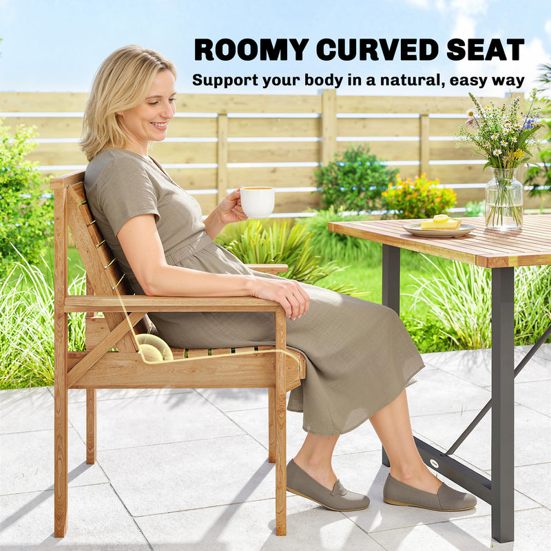 Outsunny Wooden Garden Dining Chair, Outdoor Chair Garden Armchair with Curved Seat and Wide Armrests, Natural Wood – view 4