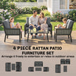 Outsunny 4 Seater Rattan Garden Furniture Set with 2 Armchairs, Loveseat, Coffee Table, Garden Sofa Set with Cushions – view 8