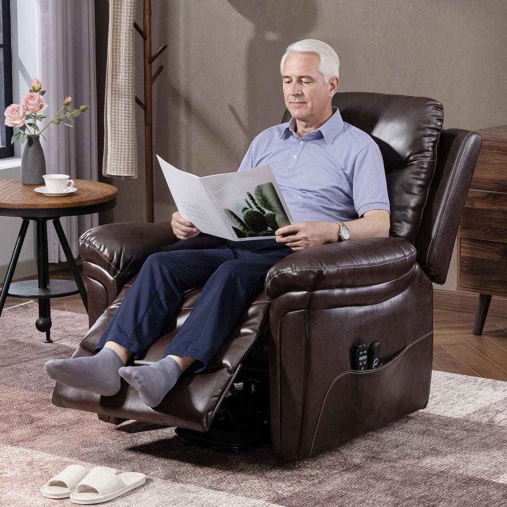 Power Lift Recliner Chair with Vibration Massage, Heat, USB - Brown