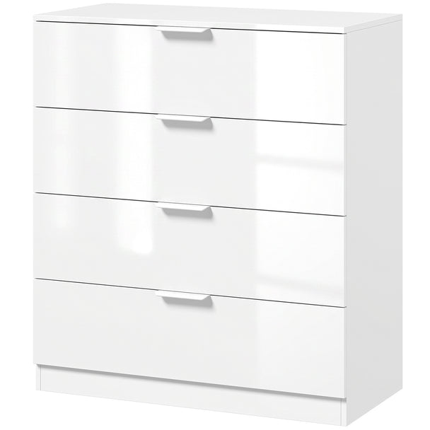 HOMCOM High Gloss 4-Drawer Chest of Drawers, Space-Saving Bedroom Storage Unit with Smooth Runners, White