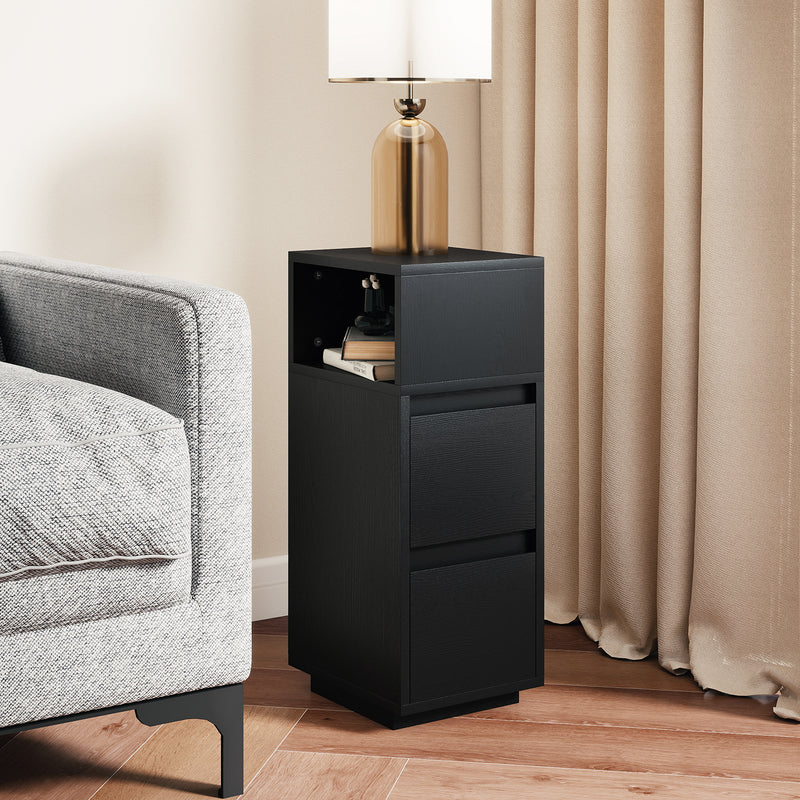 HOMCOM Slim Bedside Table, Narrow Bedside Cabinet with Open Shelf and 2 Drawers for Bedroom, Living Room, Black – view 9