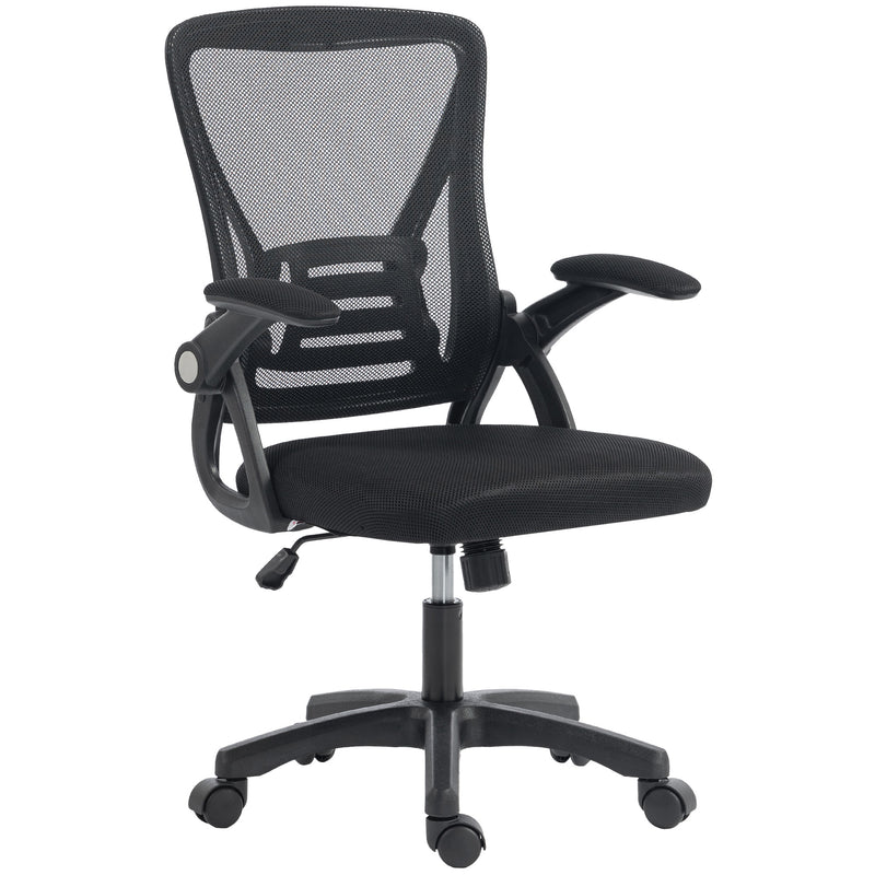 HOMCOM Office Chair, Mesh Desk Chair with Flip-up Armrests, Lumbar Support, Adjustable Height, Black