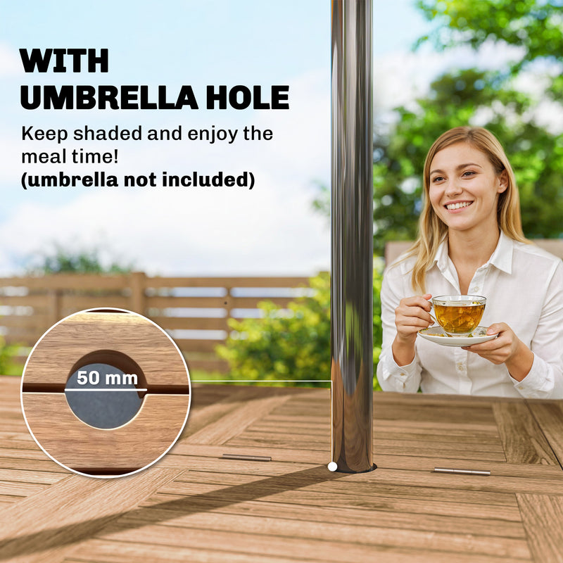 Extending acacia wood garden table with parasol hole – image 6