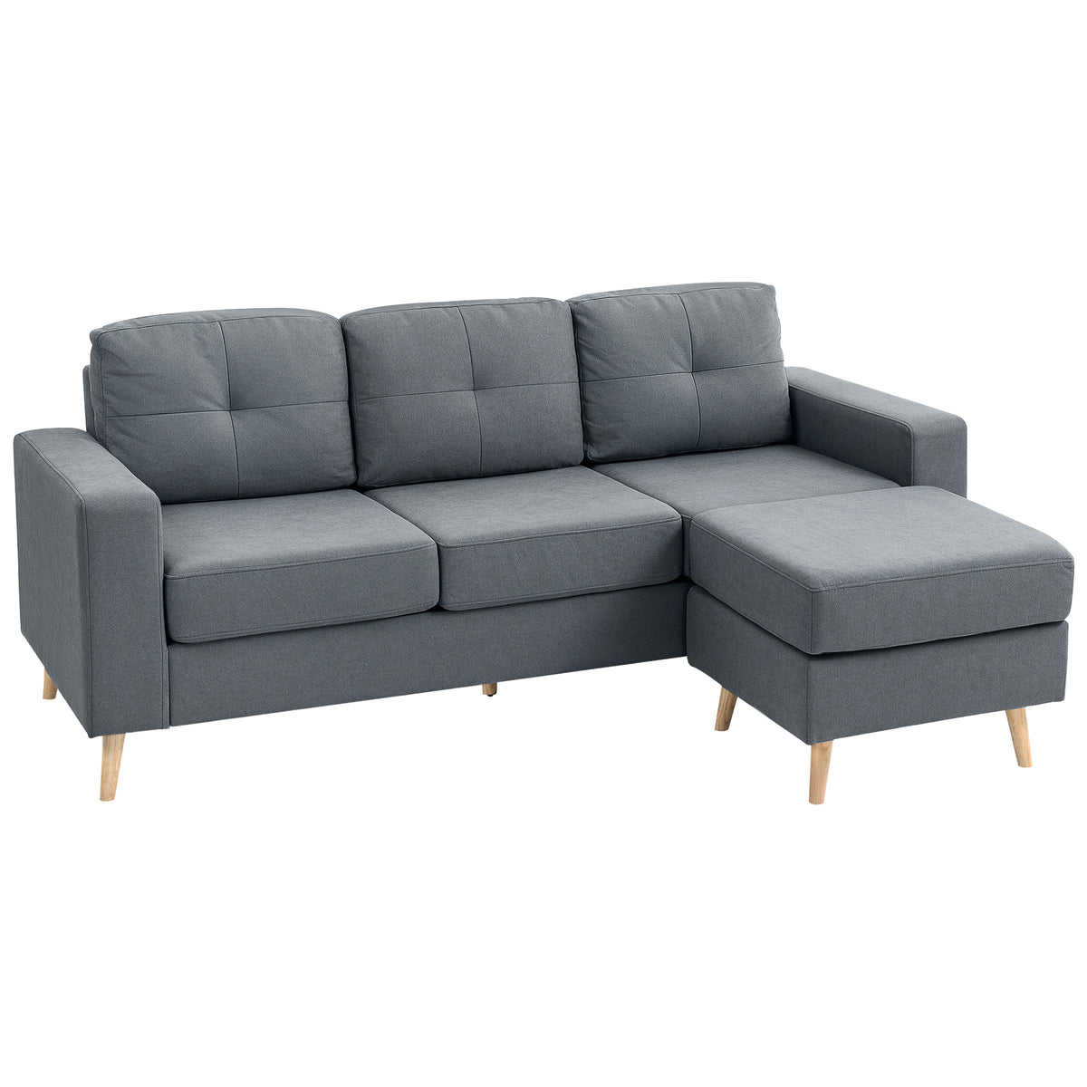 L-Shaped 3-Seater Sofa with Footstool – Dark Grey