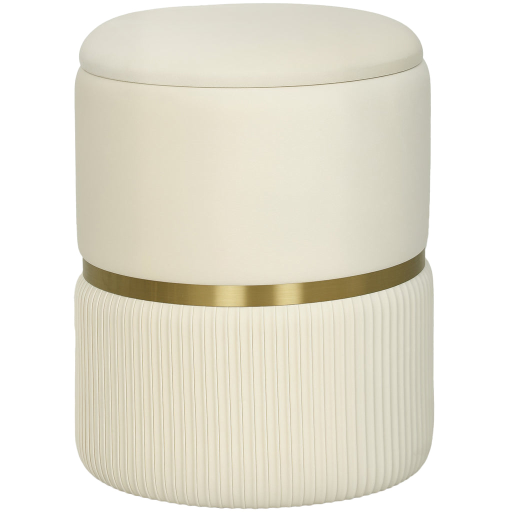Round Storage Stool, Velvet-feel Fabric Upholstered Vanity Stool with Removable Top, Padded Seat and Hidden Space, Beige