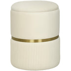 Round Storage Stool, Velvet-feel Fabric Upholstered Vanity Stool with Removable Top, Padded Seat and Hidden Space, Beige