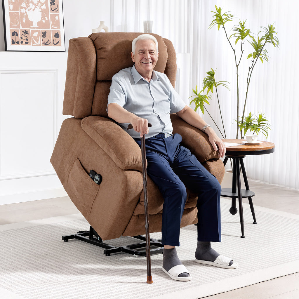 Power Lift Recliner Chair with Vibration Massage, Lift Chair for Elderly with Footrest, Remote, Side Pocket, Brown