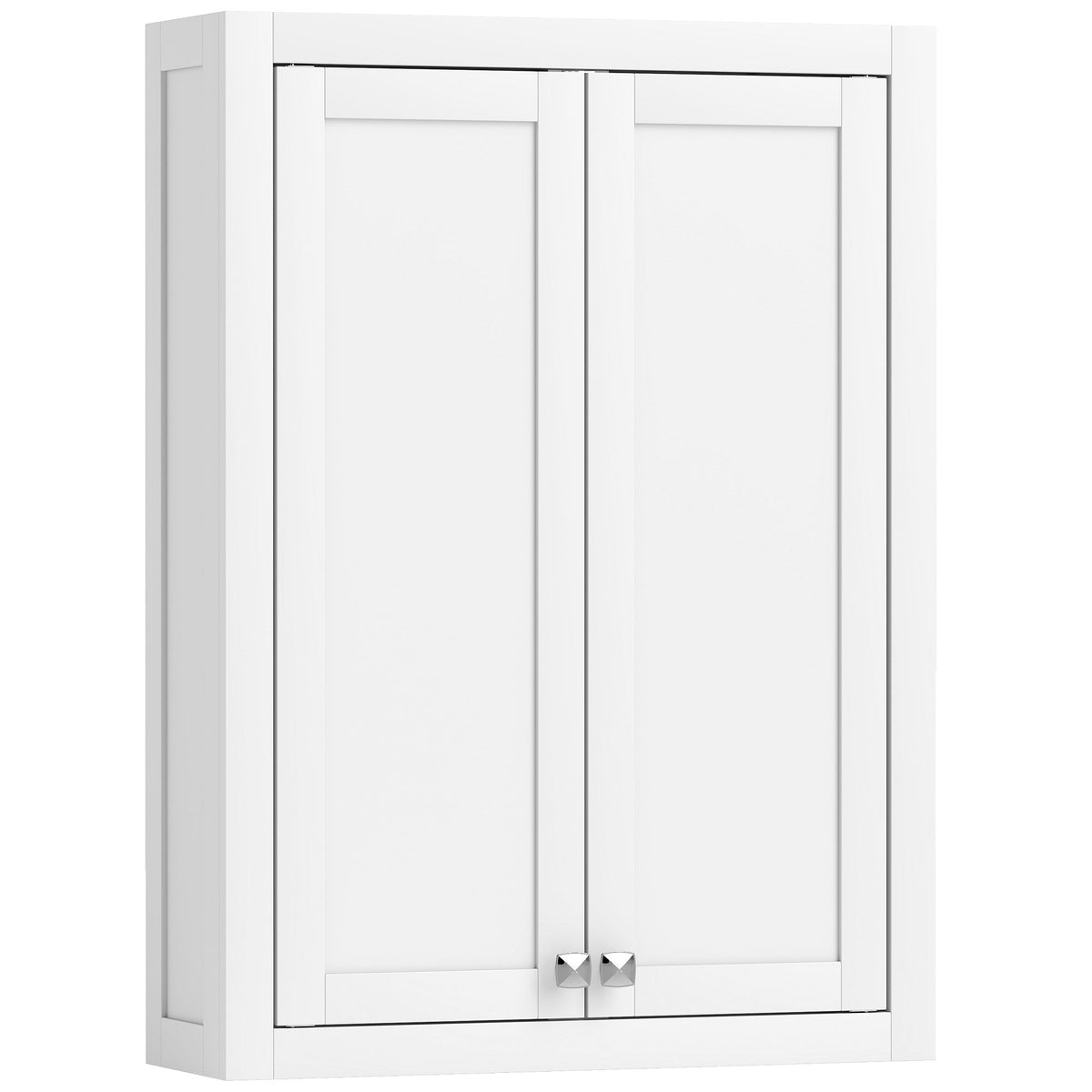 White 61 cm wall-mounted bathroom cabinet with silver-tone handles and adjustable shelves