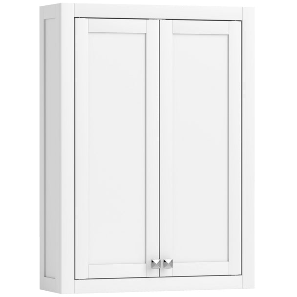 White 61 cm wall-mounted bathroom cabinet with silver-tone handles and adjustable shelves
