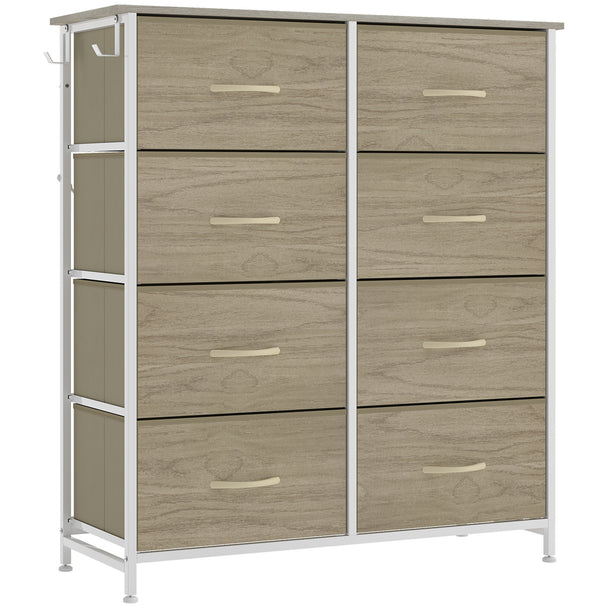 HOMCOM Chest of Drawers, Dresser for Bedroom with 8 Fabric Drawers, Tall Storage Unit w/ Side Storage Bag, Natural Wood
