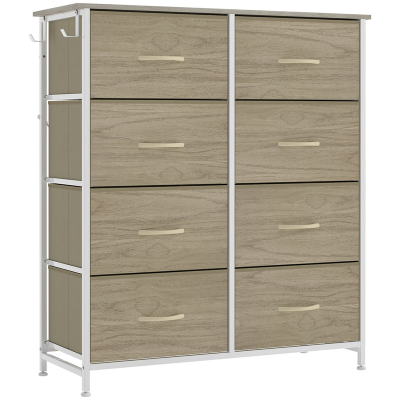 HOMCOM Chest of Drawers, Dresser for Bedroom with 8 Fabric Drawers, Tall Storage Unit w/ Side Storage Bag, Natural Wood