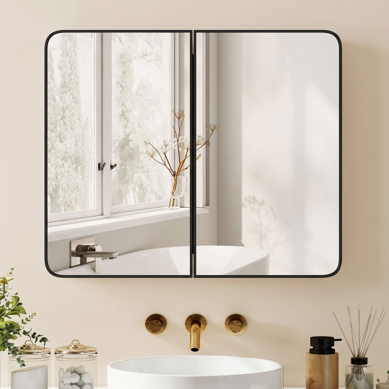 HOMCOM 76.2 x 11.6 x 61 cm Bathroom Mirror Cabinet, Wall Cabinet with Adjustable Shelves, Wall-Mounted or Recessed – view 9