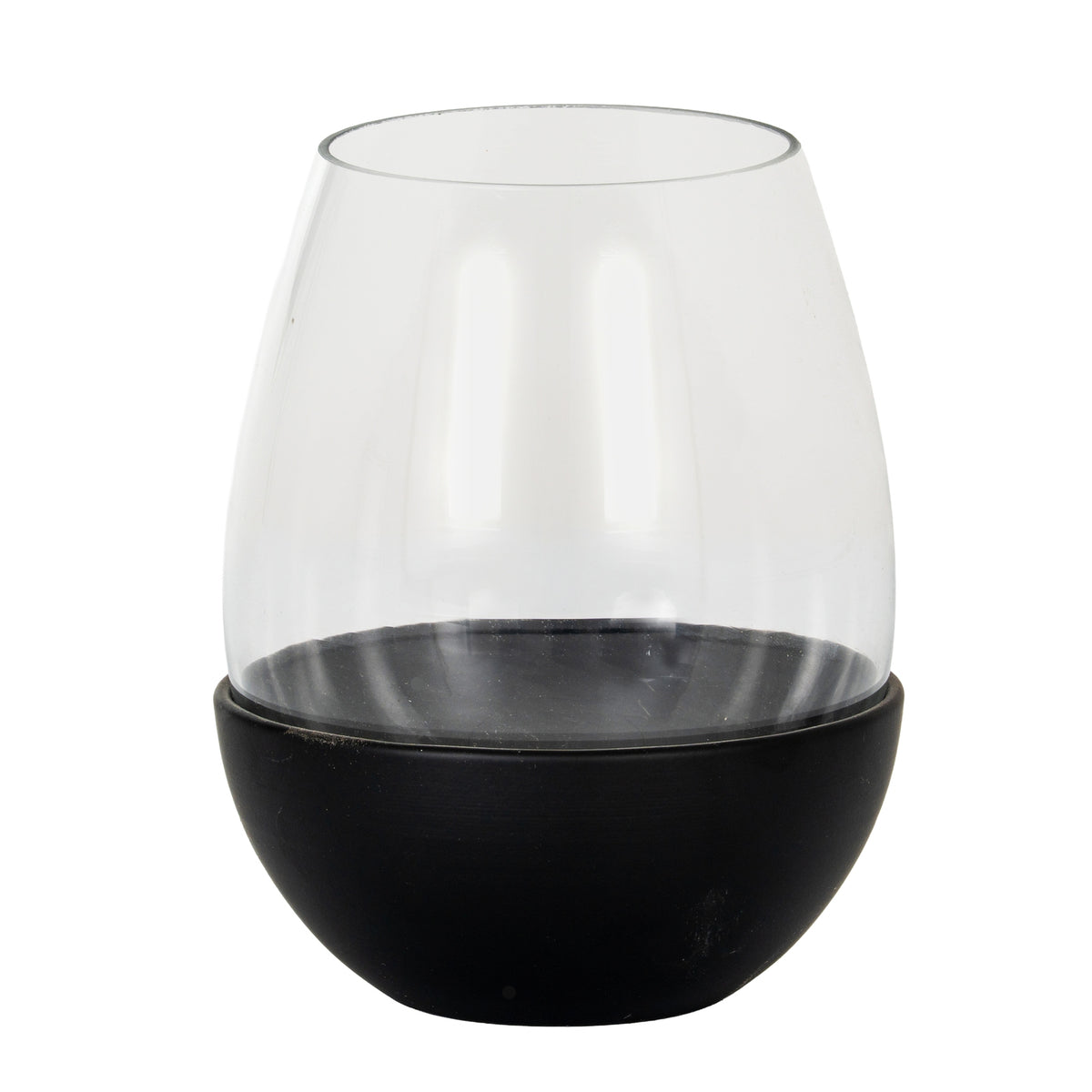 Neris large glass hurricane candle holder with black base