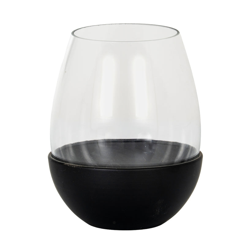 Neris large glass hurricane candle holder with black base